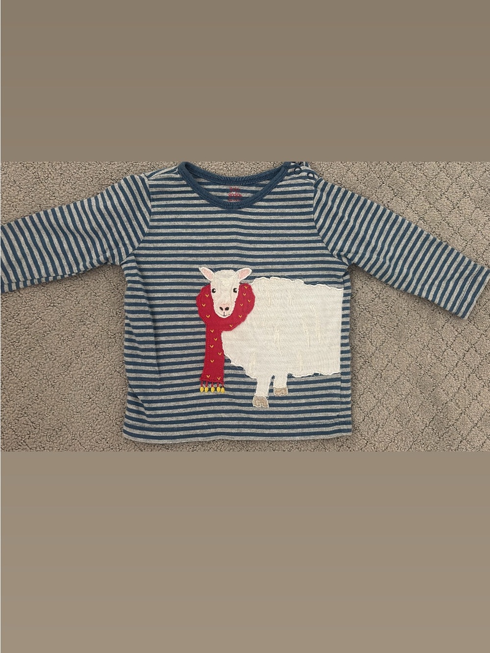 Baby Boden Blue Striped Long-Sleeve Top with White Sheep Applique